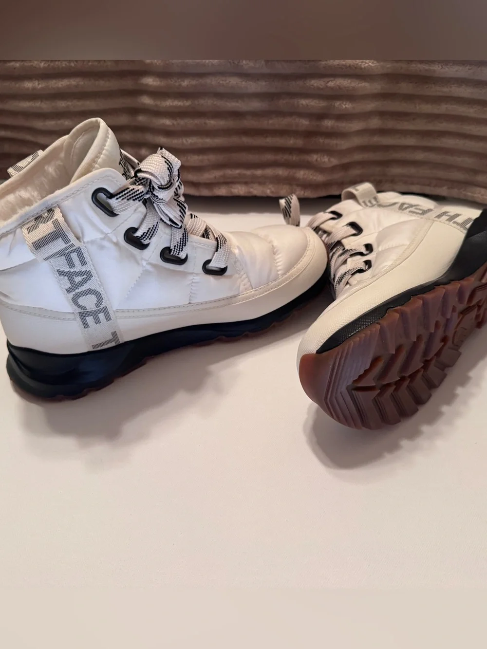 The North Face White Quilted Lace-Up Ankle Boots with Black Trim